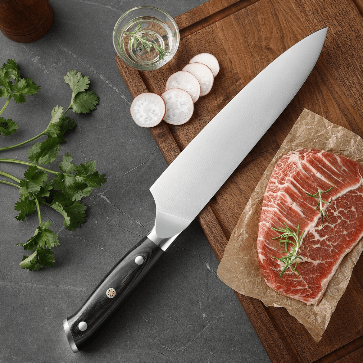 Japansk kokkekniv med hamret overflate – 20 cm presisjonsblad