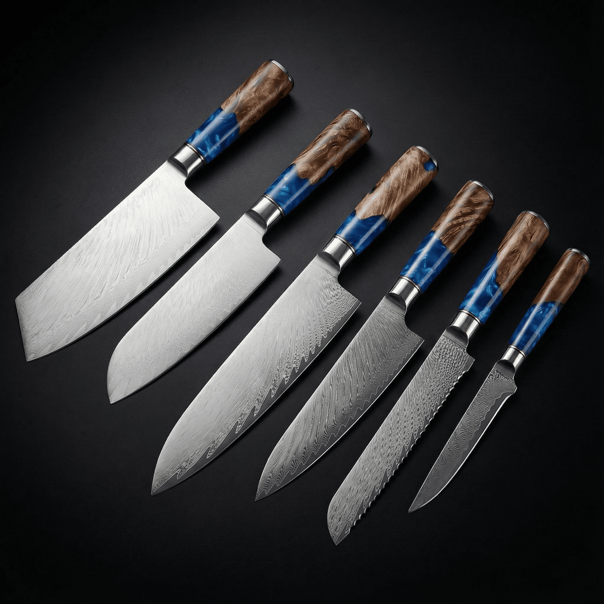 Japansk Damascus-knivsett i begrenset opplag – 6-delers Saphire-serie