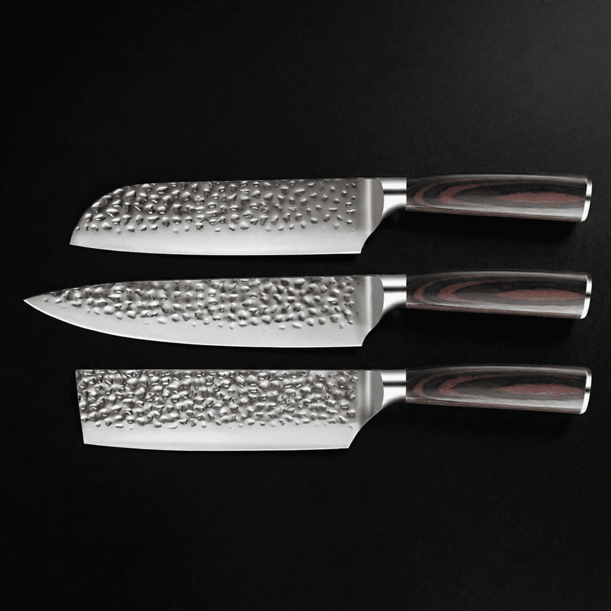 Japanske håndsmidde Damascus-kniver – sett med 3 deler