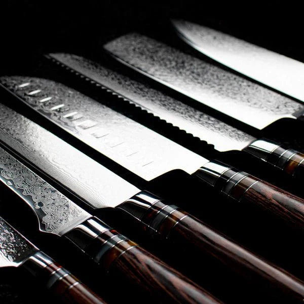 Profesjonelt japansk 7-delers Damascus Master-knivsett
