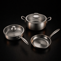 Håndhamret premium-kokkesett i titan med 2 lokk (20, 23 og 25 cm)
